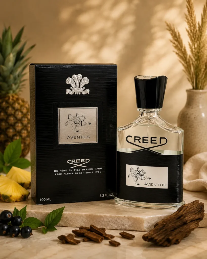 Aventus inspired perfume for men in a black and silver 100ml bottle with matching black box