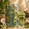 Le Beau Paradise Garden inspired perfume bottle with green juice and decorative tropical packaging