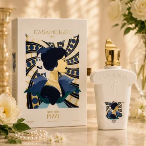 Quattro Pizzi inspired perfume in a white 100ml Eau de Parfum bottle beside its matching Casamorati presentation box