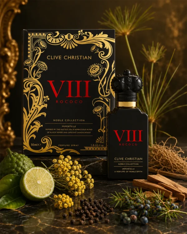 VIII Rococo Immortelle inspired perfume 50ml bottle and black gold box